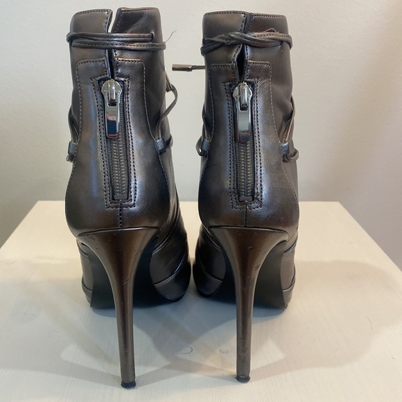 Guess Silver Metallic Peep Toe Tie Around Ankle Boot - Picture 7 of 17